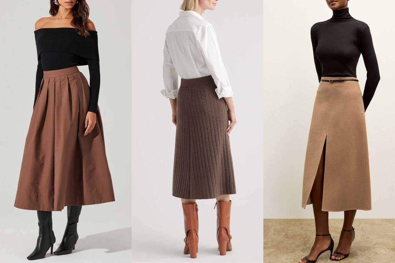 10 Brown Midi Skirt for a Warm & Chic Winter Look