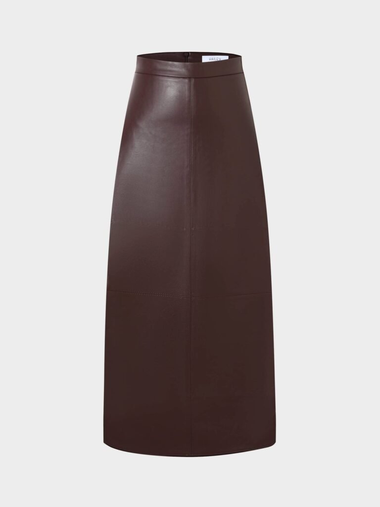 Leather A-Line Brown Midi Skirt｜ fame