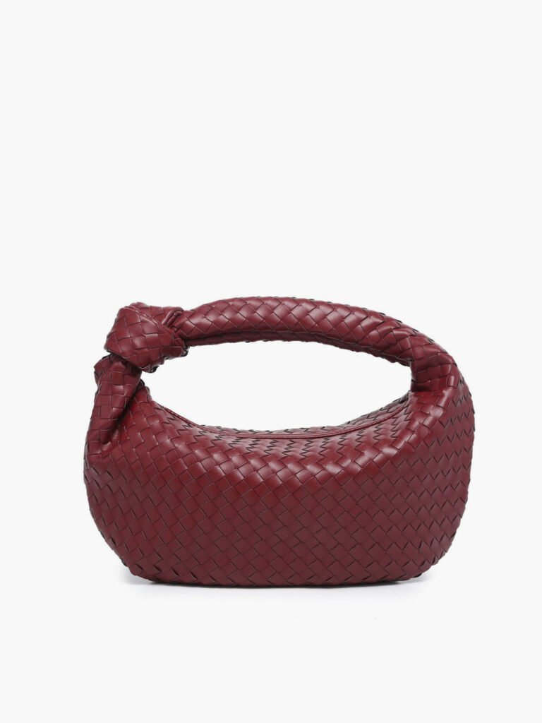 Burgundy Croissant Knotted Braided Shoulder Bag | COMMENSE
